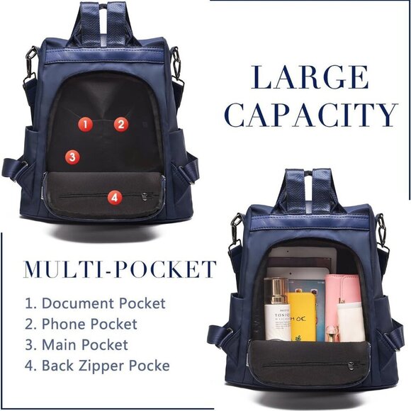 Women Waterproof Nylon Backpack Purse Anti-theft Rucksack Shoulder Bag